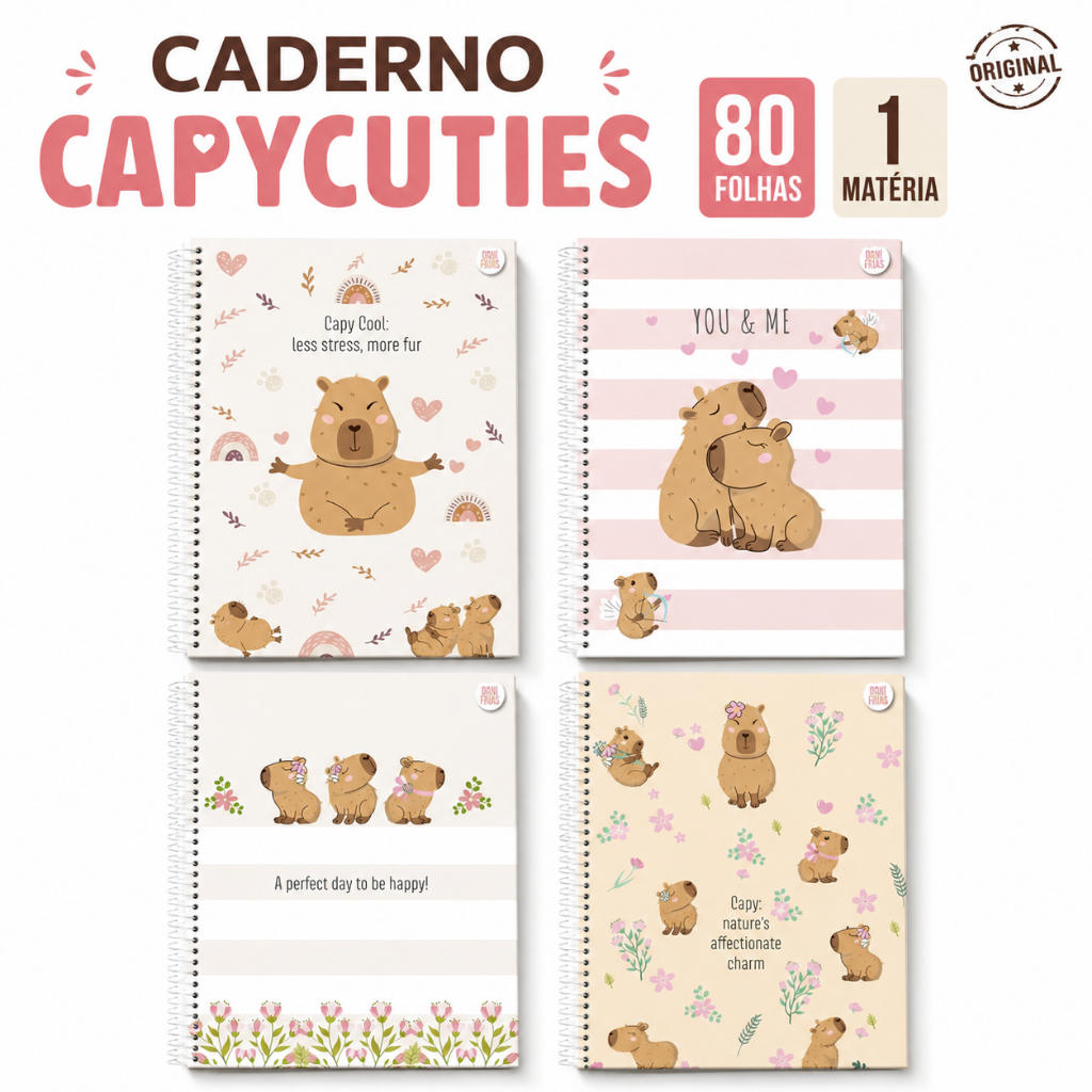 Caderno Espiral Universitário Grande Capa Dura 80 Folhas 1 Matéria Capycuties ANIMATIVA