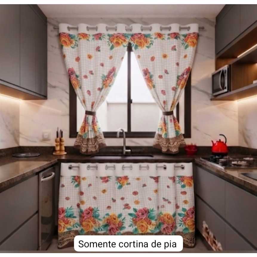 **OFERTA** Cortina de pia 1,40m x 0,80m tecido oxford COM ILHÓS