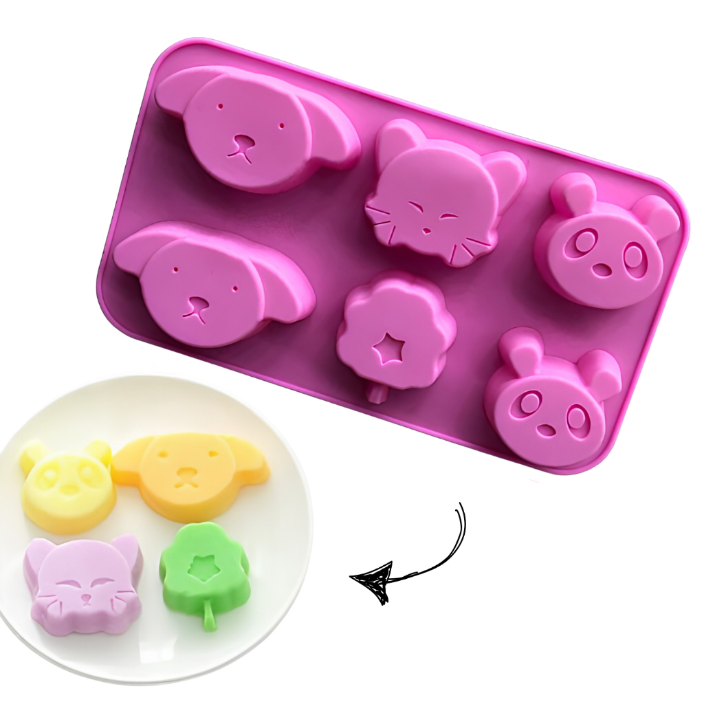 Molde de Silicone Animais 6 Cavidades Para Chocolate Doces Panda Árvore Forma Antiaderente Flexível