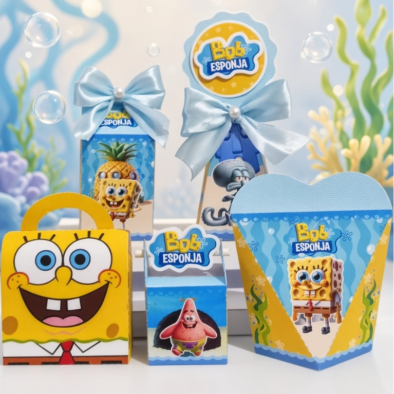 KIT CAIXINHAS PERSONALIZADAS PARA LEMBRANCINHA DE FESTA DE ANIVERSÁRIO MENINO BOB ESPONJA