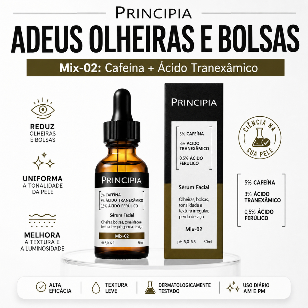Sérum Facial PRINCIPIA Mix-02 30ml 5% Cafeína + 3% Ácido Tranexâmico para Olheiras e Bolsas