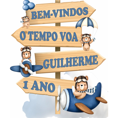 Display de Chão Mdf Decoração Placa Seta Festa - Ursinho Aviador Menino - Azul - Novo (1 Peça - Vários Tamanhos)