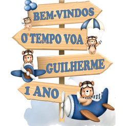 Display de Chão Mdf Decoração Placa Seta Festa - Ursinho Aviador Menino - Azul - Novo (1 Peça - Vários Tamanhos)
