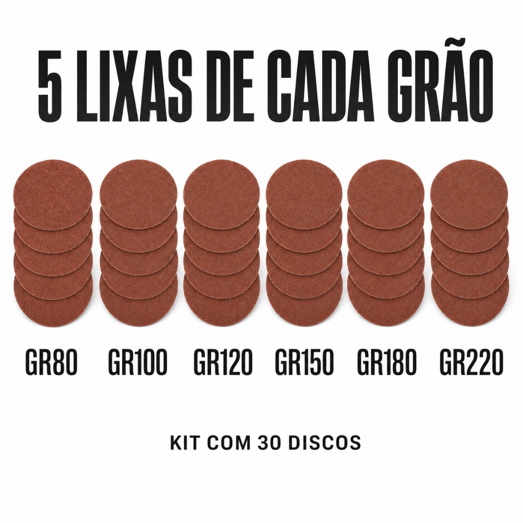 Kit com 30 Discos Lixa 125mm Variados