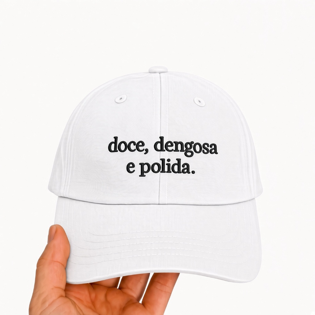 Boné feminino Doce, Dengosa e Polida branco Frase de Samba Raíz Alcione Boné estampado Cervejinha Calor Praia Pagode