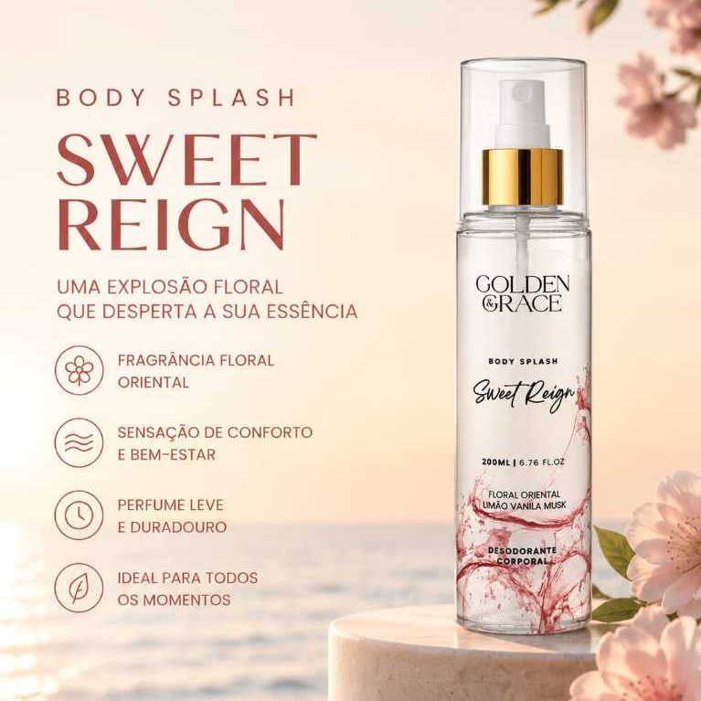 Body Splash Sweet Reign – Golden & Grace - Body Splash Feminino - 200ML