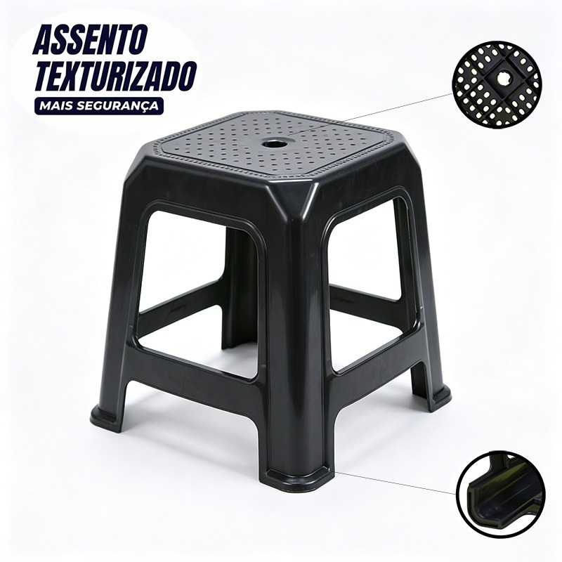 Banco Plástico Reforçado Preto Suporta 120kg Ideal para Cozinha Bar Área Gourmet e Uso Residencial Resistente e Prático — imagem 2 de 2