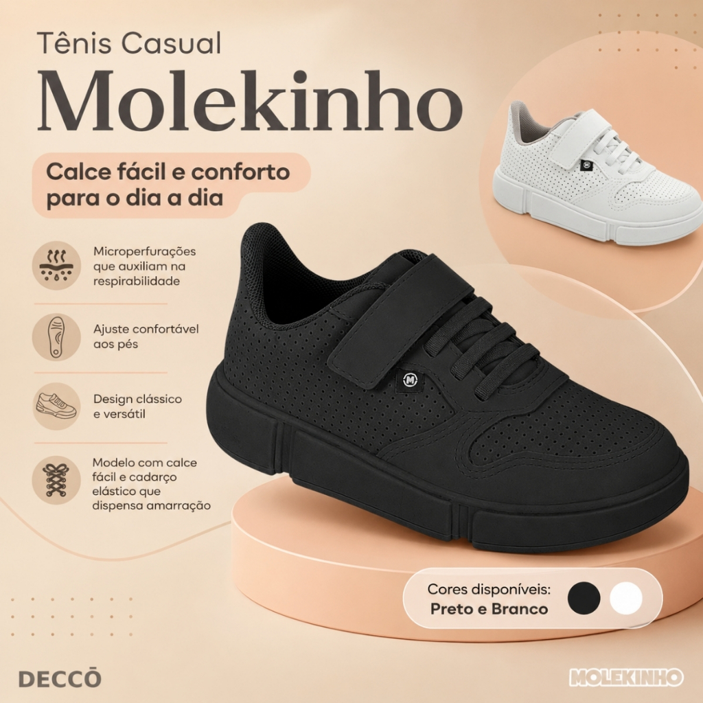 Tênis Infantil Molekinho Casual Calce Fácil Confortável