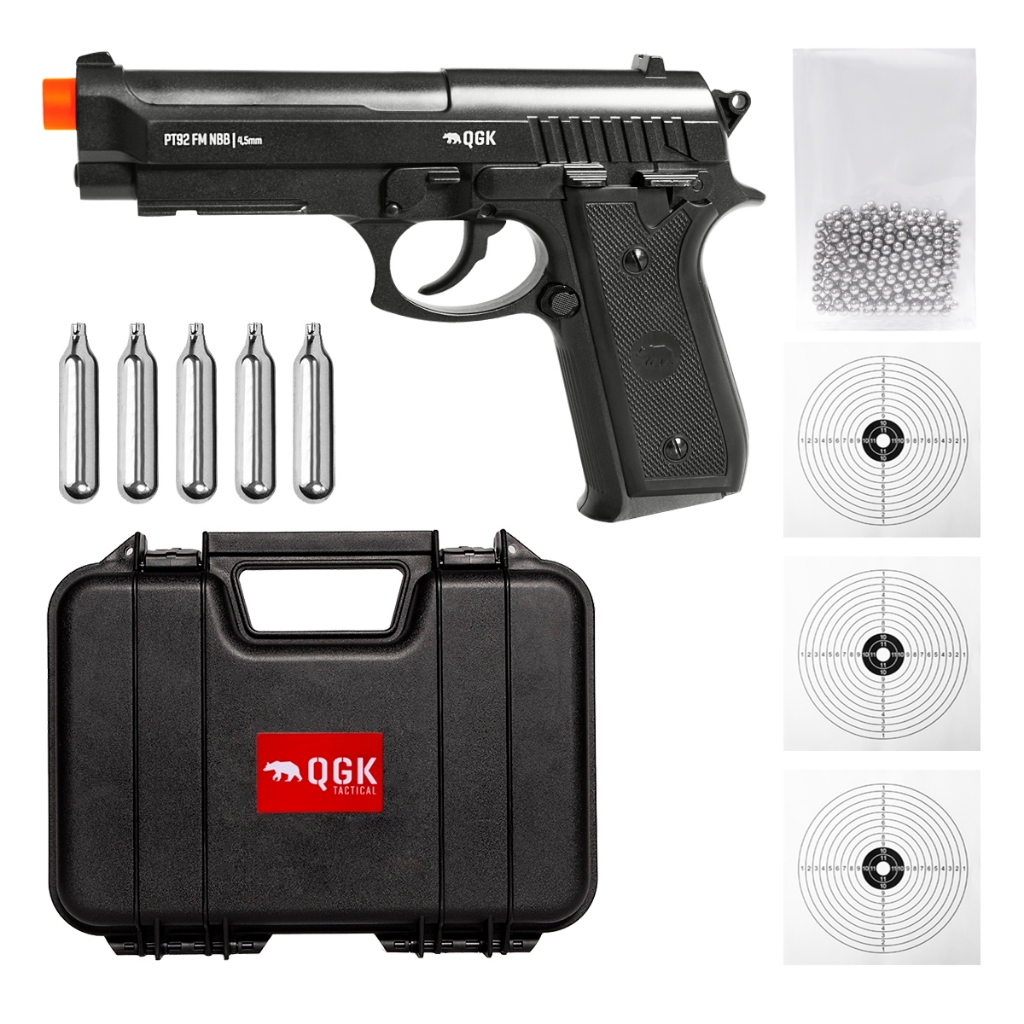 PISTOLA AIRGUN PT92 FULLMETAL BK NBB 4,5MM+CASE+ESFERA+CO2