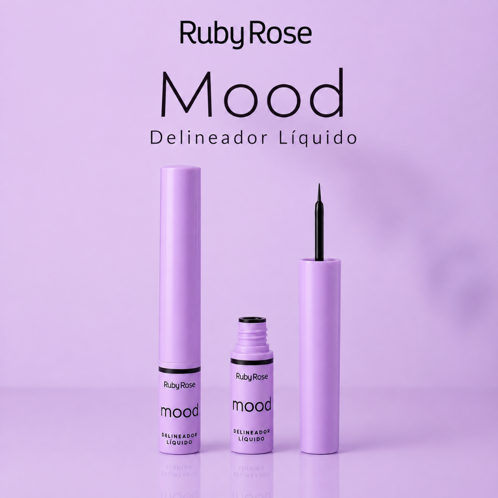 Delineador Líquido Ruby Rose Mood Ponta Fina Traço Preciso Alta Definição Maquiagem Olhos Longa Duração Preto