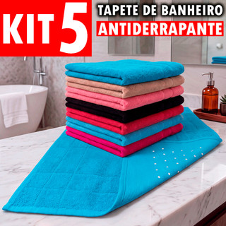 Kit 5 Tapete de Banheiro Supreme Antiderrapante Luxuoso 45x70 Super Absorvente 100% Algodão
