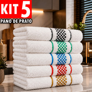 Kit 5 Panos de Prato 45x70 Jacquard Premium Atoalhado Copa Toalha de Cozinha