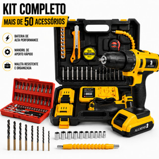 Kit Furadeira De Impacto Parafusadeira Profissional 25V Brushless Bivolt com Acessórios E Maleta Soquete