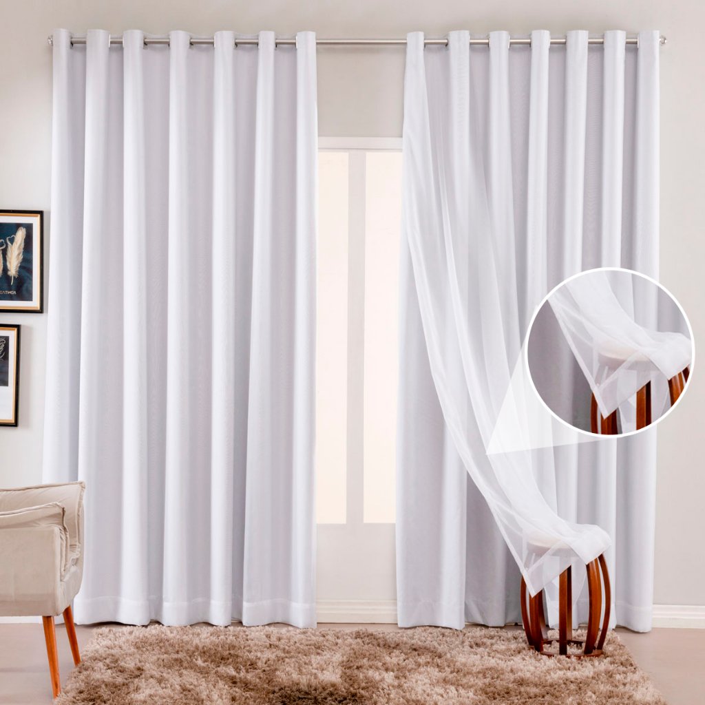 Cortina Blackout em Tecido com Voil - 2,80mx2,30alt. - Cortina Corta Luz Decoração Sala e Quarto