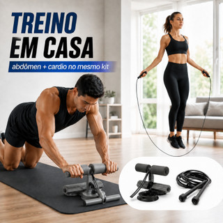 Kit Aparelho Abdominal Ventosa Unissex Fitness e Corda de Pular Treino em Casa