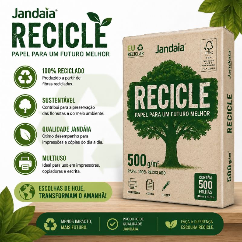 Papel Sulfite A4 Recicle Reciclado 500 Folhas 75g Ecológico Sustentável