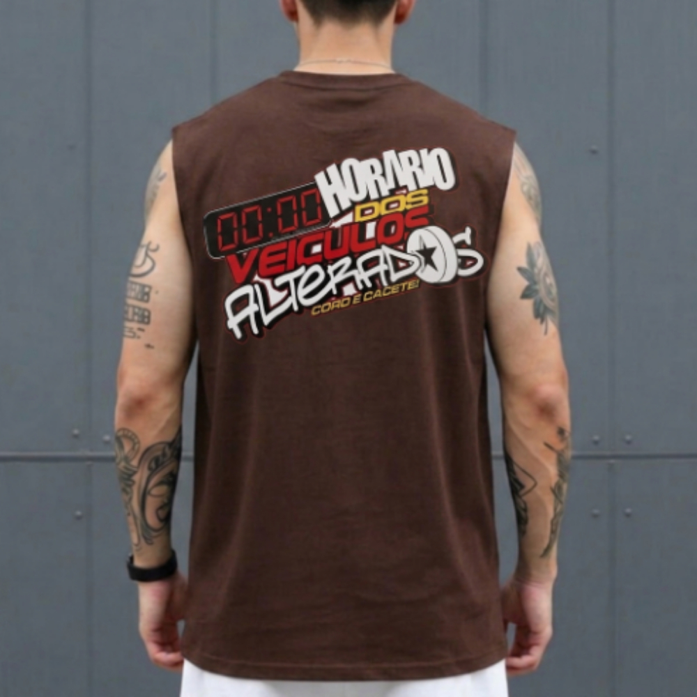Regata Oversized Horário Alterado Streetwear Masculina Para Treino Academia Moda Larga Estampada Lançamento