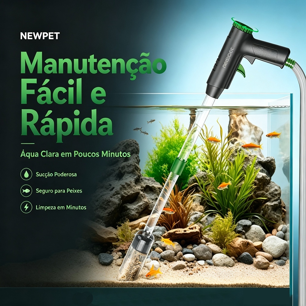 NewPet Aspirador 4 em 1 para Aquário com Ajuste de Vazão Para Troca de Água e Limpeza