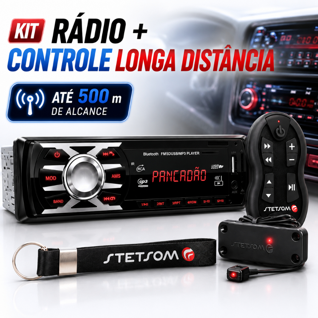 Rádio Automotivo Bluetooth USB MP3 Controle Stetsom Longa Distância 500m
