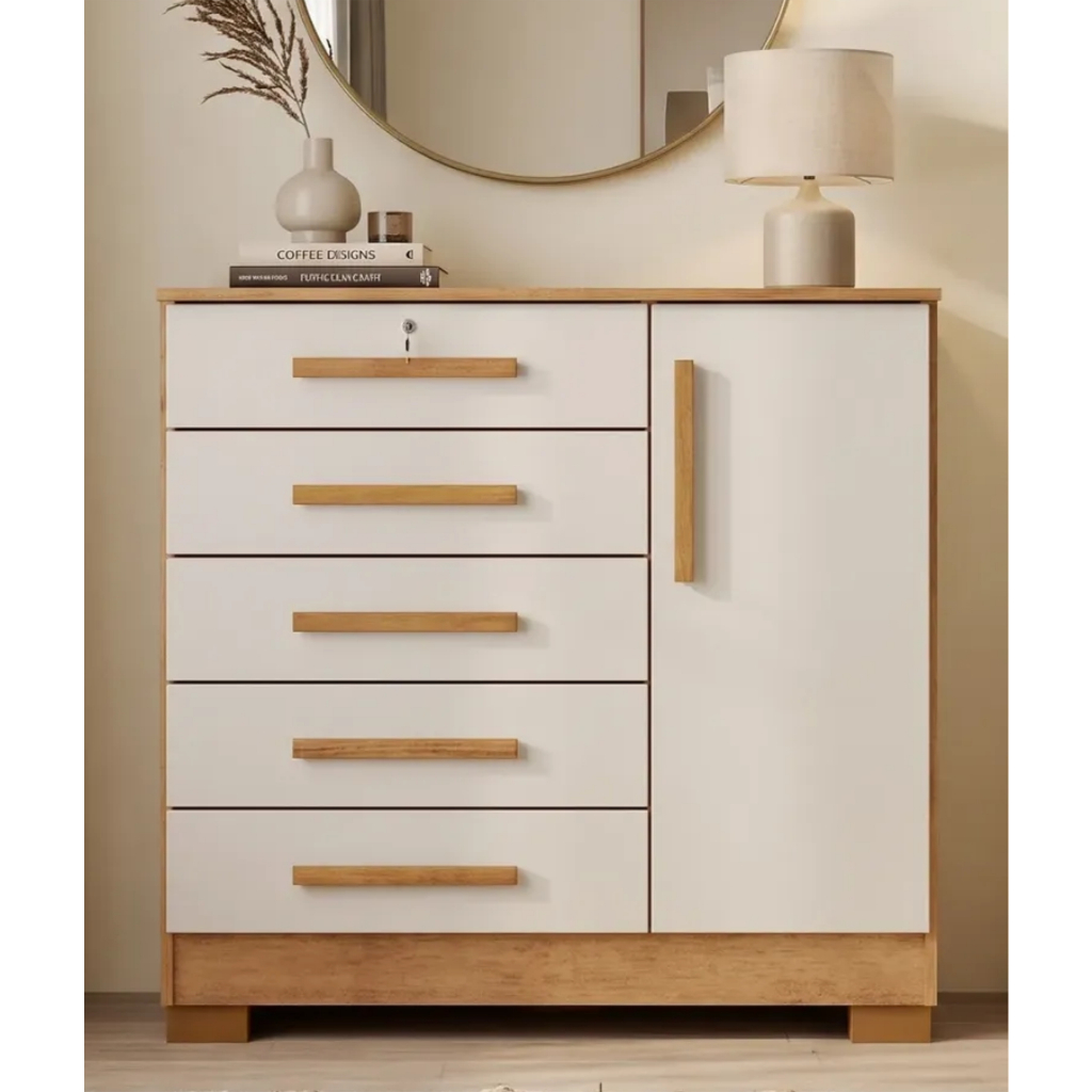 Cômoda Grande 5 Gavetas Com Chave 1 Porta Repleta