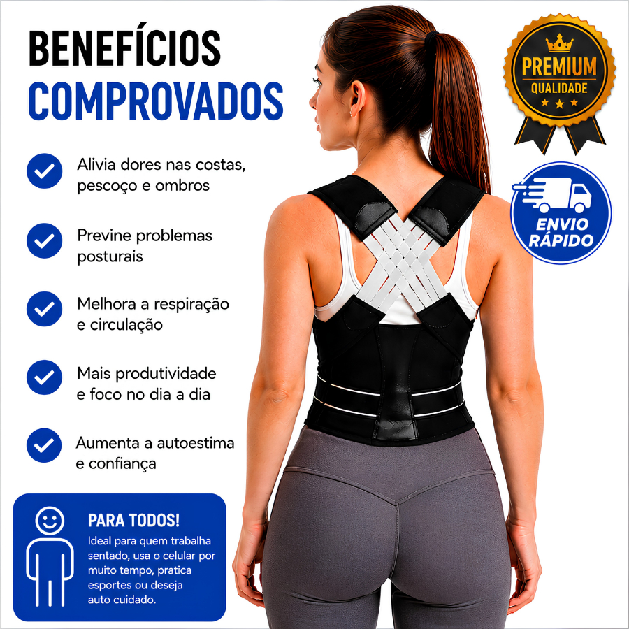 Colete Corretor de Postura Ajustável Cinta Lombar e Cervical para Coluna Alívio de Dores nas Costas — imagem 2 de 2