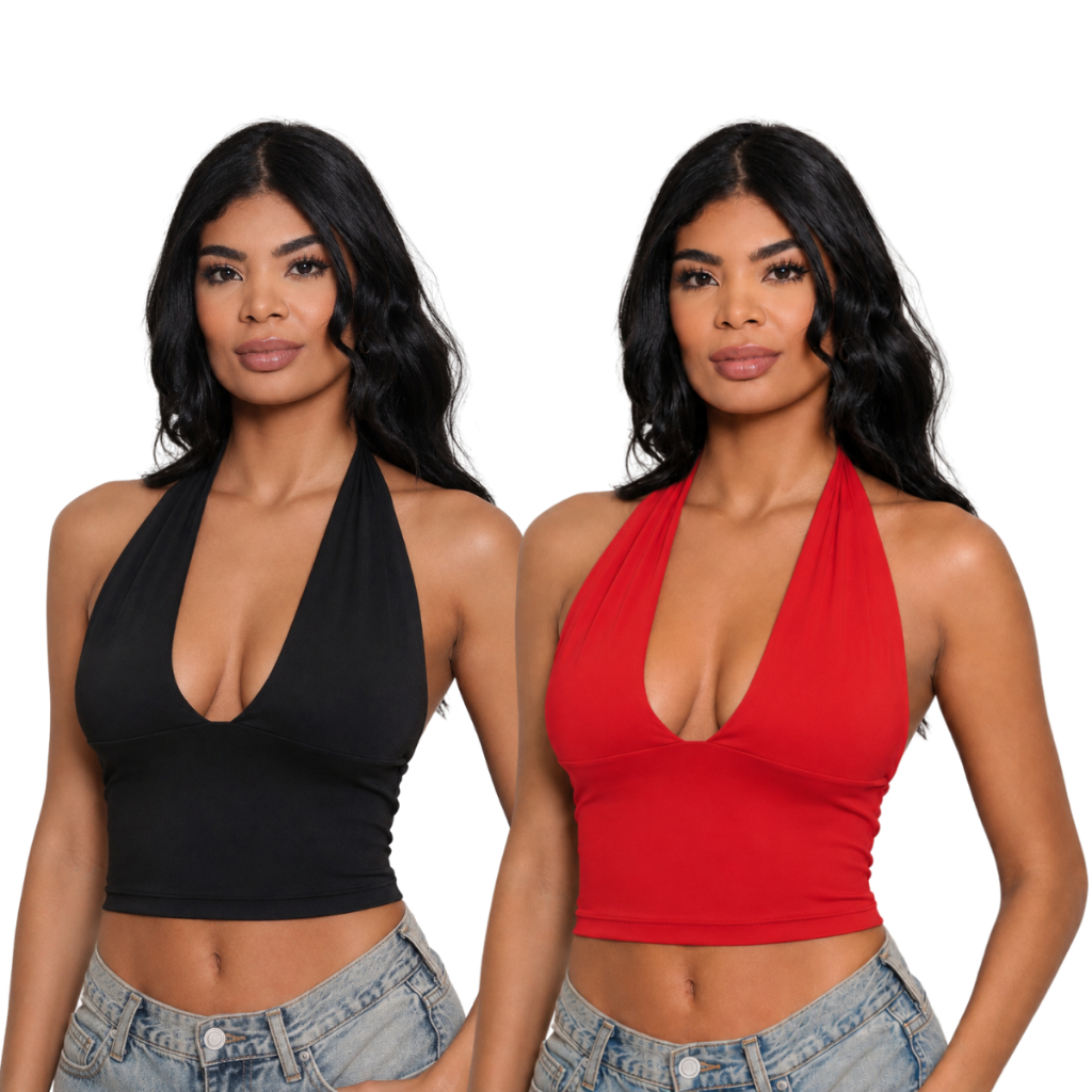 KIT 2 - Blusa Frente Unica com Amarração no Pescoço