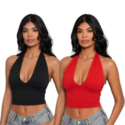 KIT 2 - Blusa Frente Unica com Amarração no Pescoço