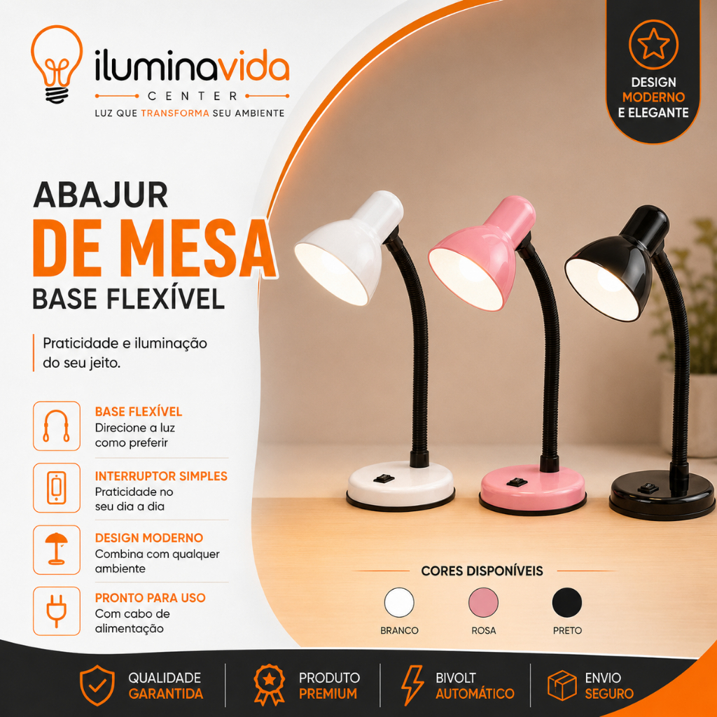 Abajur E27 Moderno Luminária De Mesa Base Flexível Dobrável Articulável 110V-220V Abajur de Estudo