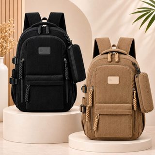 Mochila Grande Veludo Cotelê Unissex Para Faculdade Trabalho