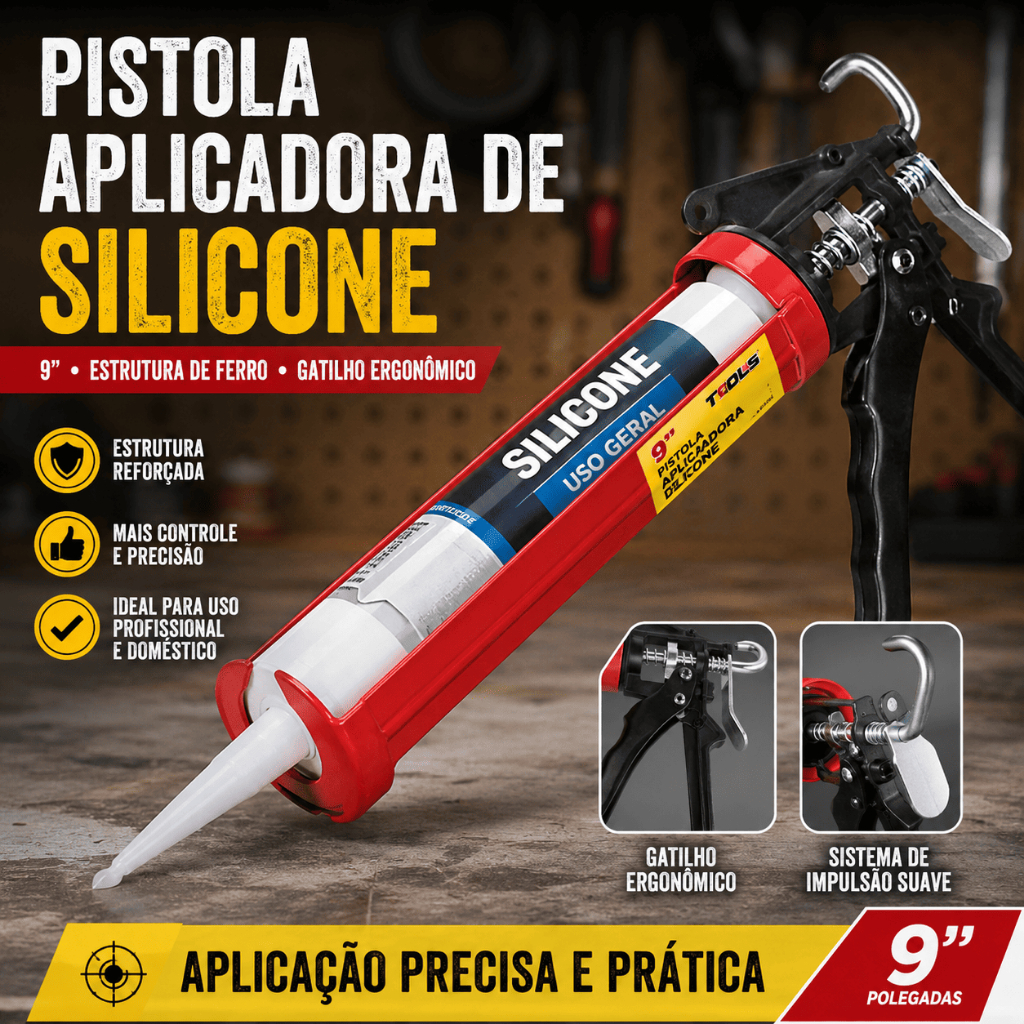 Pistola de Silicone 9 Polegadas Aplicadora de Selante em Ferro com Gatilho Ergonômico
