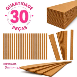 Kit 30 Ripas MDF Cru 3mm LAMBRI SHIPLAP Decorativo Painel Ripado Fácil Colagem Motagem Vários Tamanhos