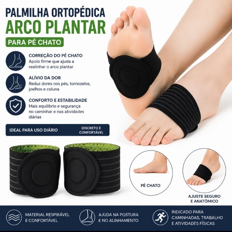 Par Palmilha Ortopédica Correção Arco Plantar Fascite Almofada Pé Chato