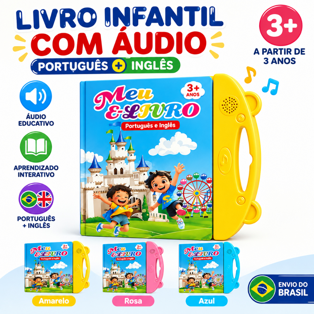 Livro Infantil com Som Livro Interativo Bilingue PT EN Brinquedo de Aprendizagem com Atividades para Crianças