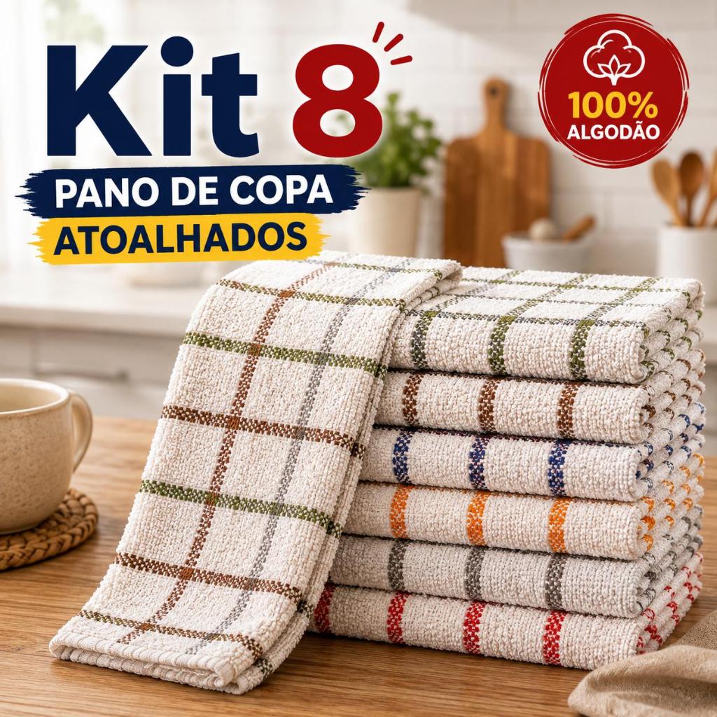 Kit 8 Pano de Prato Listrado Atoalhado Copa 40cm x 60cm