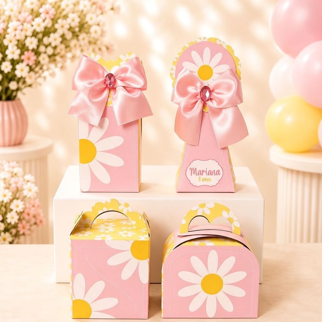 Personalizados tema Margaridas - MONTE EM CASA - KIT FESTA - CAIXINHAS PERSONALIZADAS - ANIVERSÁRIO - LEMBRANCINHAS