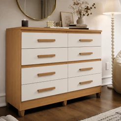 Cômoda 8 Gavetas Para Quarto Casal Pés Puxadores Multiuso Organizador Roupas Moderna Grande Lite