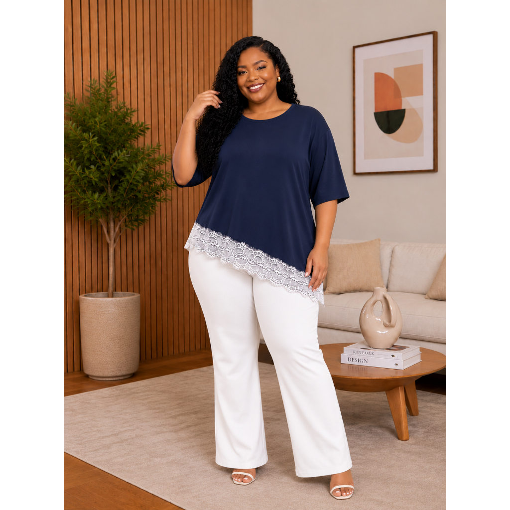 BLUSA PLUS SIZES COM RENDA LATERAL — imagem 2 de 2