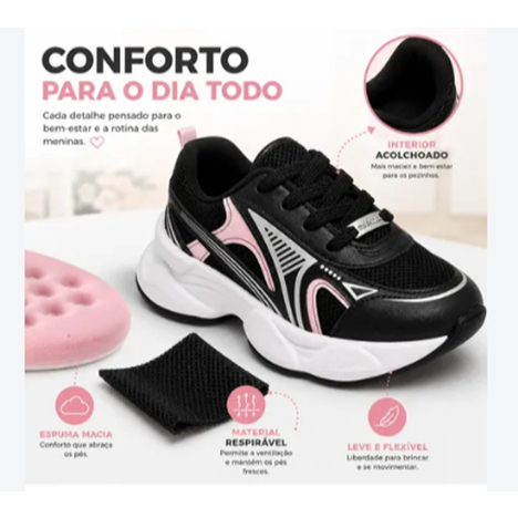 TENIS INFANTIL PRETO/PRATA/ROSA MOLEKINHA