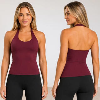 Regata Frente Única Fitness Feminina Halter Zero Transparência Alta Sustentação Academia Promoção 9.