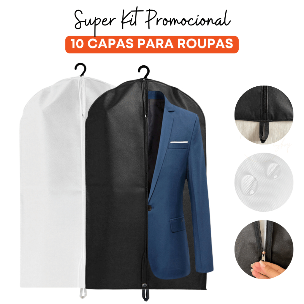 Kit 10 Capas Protetoras Para Terno Jaqueta Blazer TNT Impermeável C Zíper Antimofo Direto da Fábrica