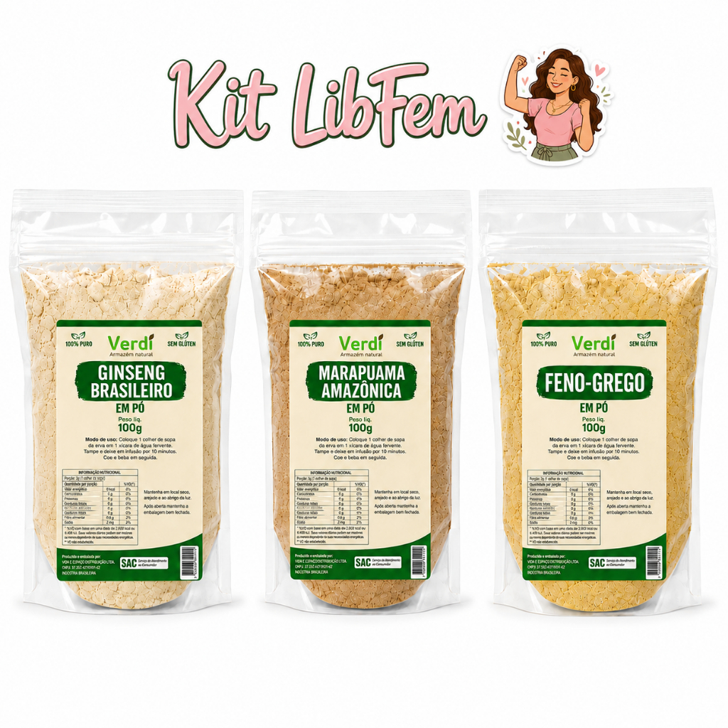 Kit ginseng pó, marapuama pó e feno grego pó