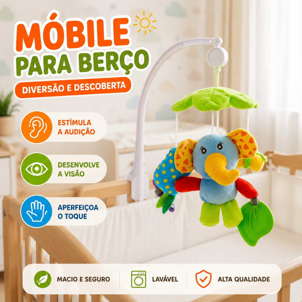 Móbile Brinquedo Carrinho Bebê Mordedor Sensorial Pelúcia Chocalho Infantil Pendurar Dia das Criança