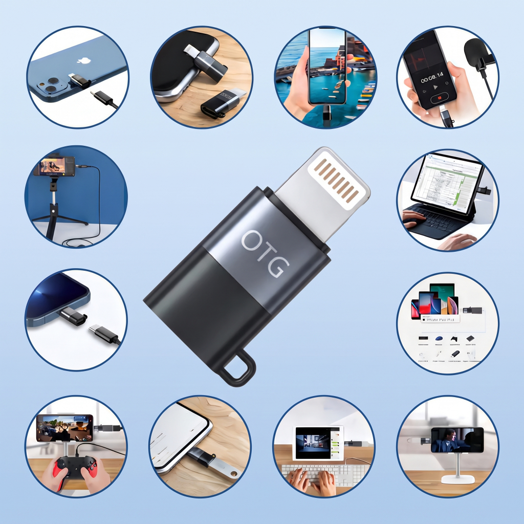 Adaptador OTG USB para Celular e Tablet Tipo-C / Lightning com Alta Compatibilidade