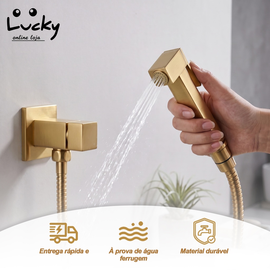 Ducha Higiênica Kit Banheiro Dourado, G1/2 Com Pulverizador Bidê Montado Na Parede, Peças Principais em Metal