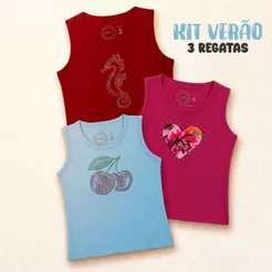 Kit Verão 3 Regatas Infantil Menina 1 a 8 anos Confortável Estampas Sortidas Modernas
