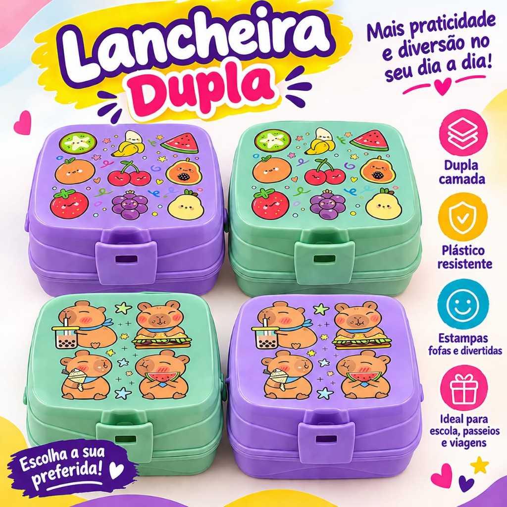 Lancheira Fofa - Infantil Escolar 4 Divisórias com Capa Protetora- Marca Keita