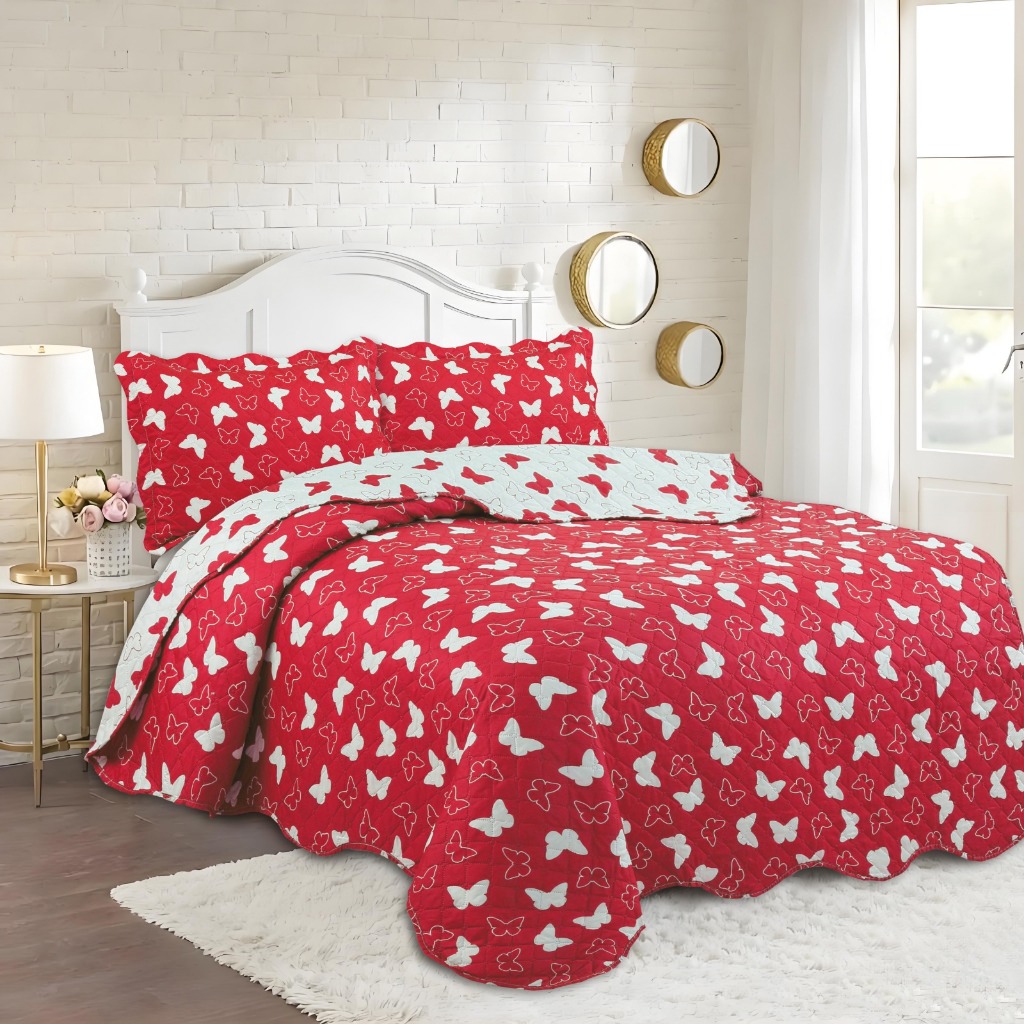 Colcha Cobre Leito Dupla Face Solteiro Casal Queen King Super King Estampada Coração Borboleta Com Porta Travesseiro