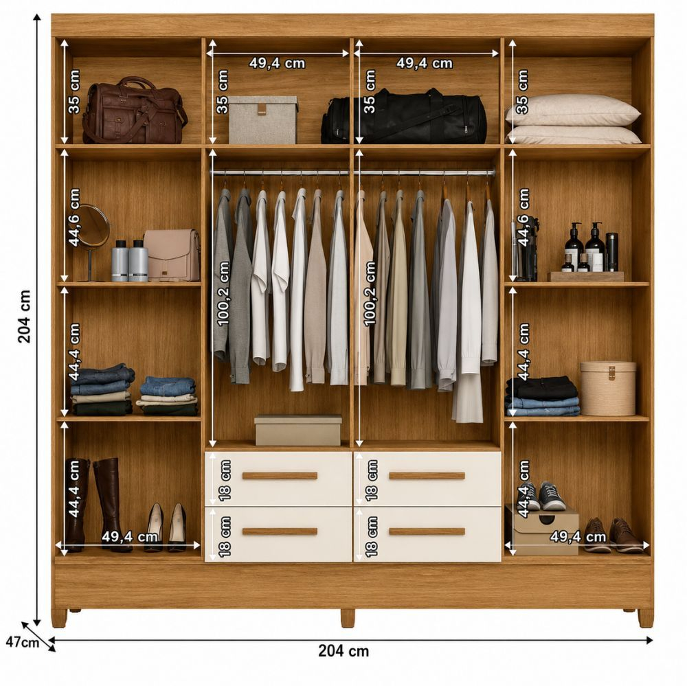 Guarda Roupa Casal 8 Portas 4 Gavetas com Pés Florida Moval 204cm · foto 2