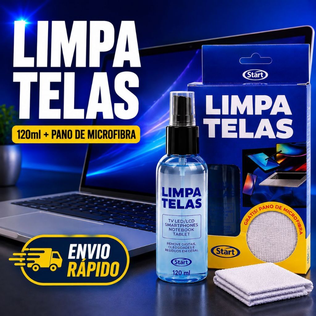 Limpa Telas 120ml + Pano Microfibra Start para TV Notebook Celular Tablet
