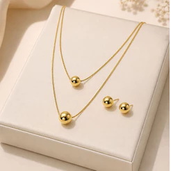 Conjunto Colar Duplo Bolinha Feminino Folheado Moda Mulher Elegante Presente Bj86